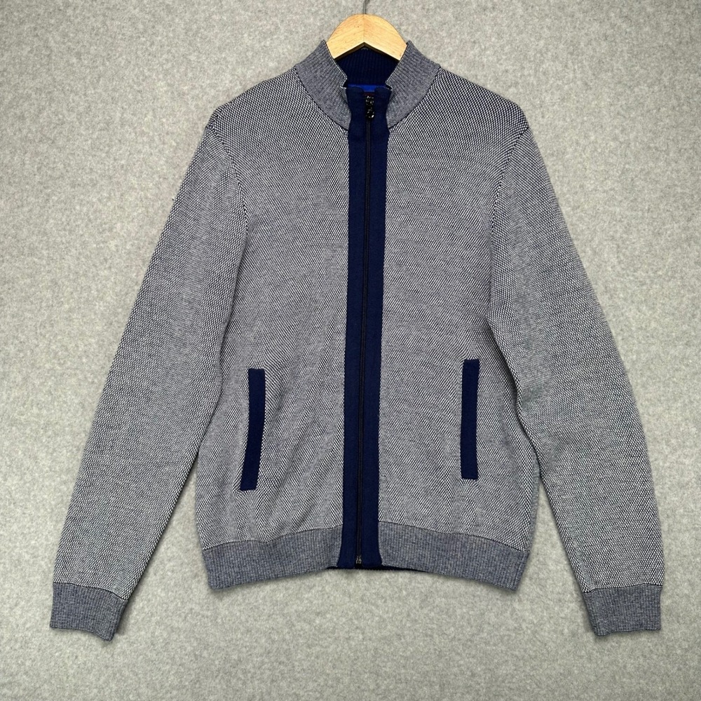 Robert Graham Stefan Full Zip Knit Jacket Blue Wool Classic Fit Mens L NEW $228